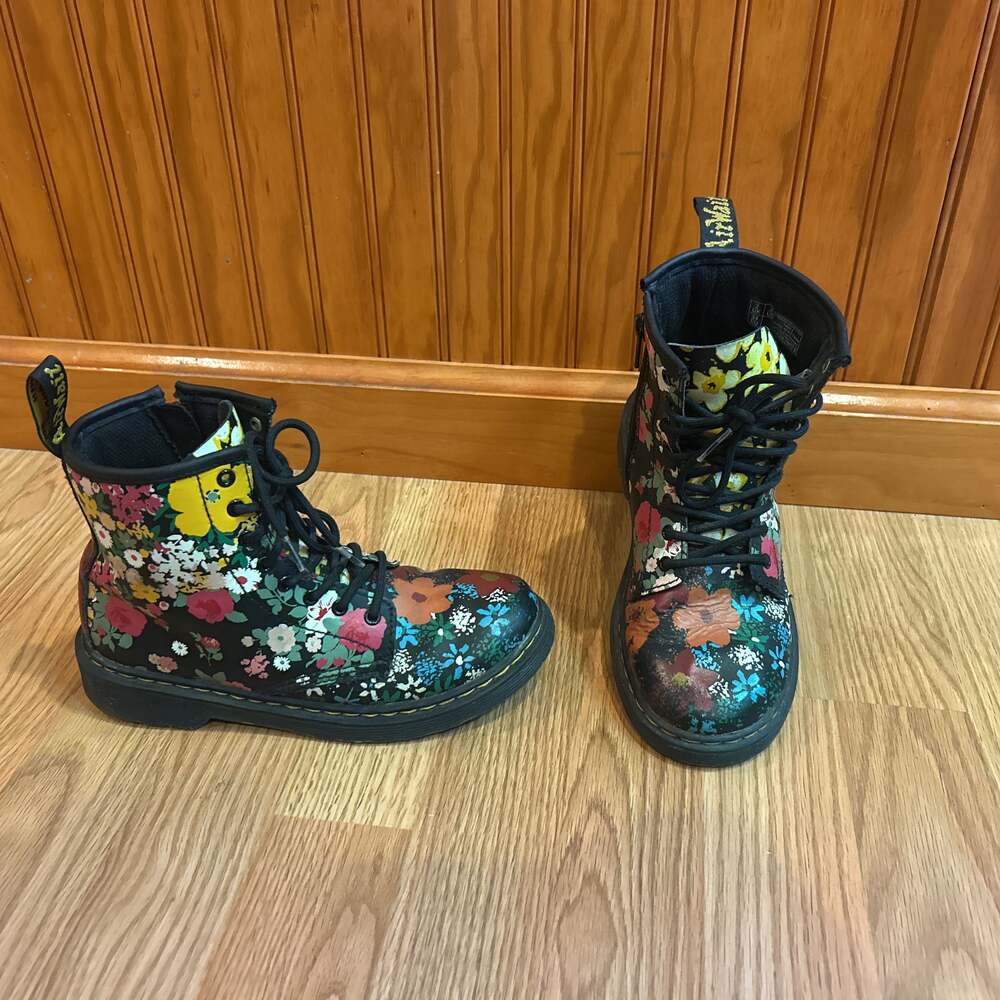 Dr. Martens 1460 Junior Floral Mash Up Leather Lace Up Ankle Boots - Size 3